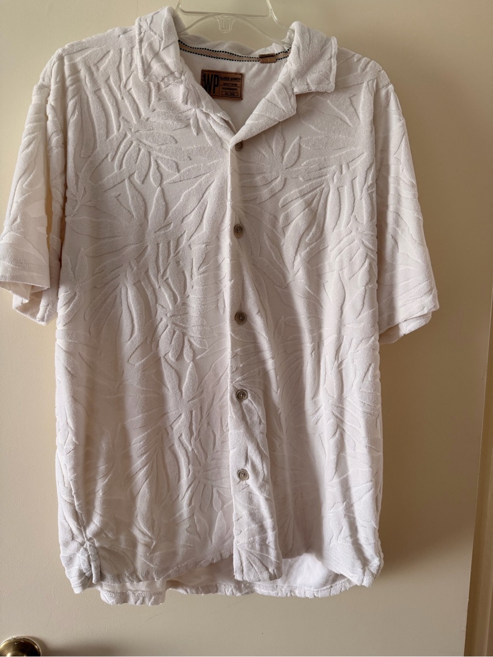 White Textured Short-Sleeve Button-Up Shirt -